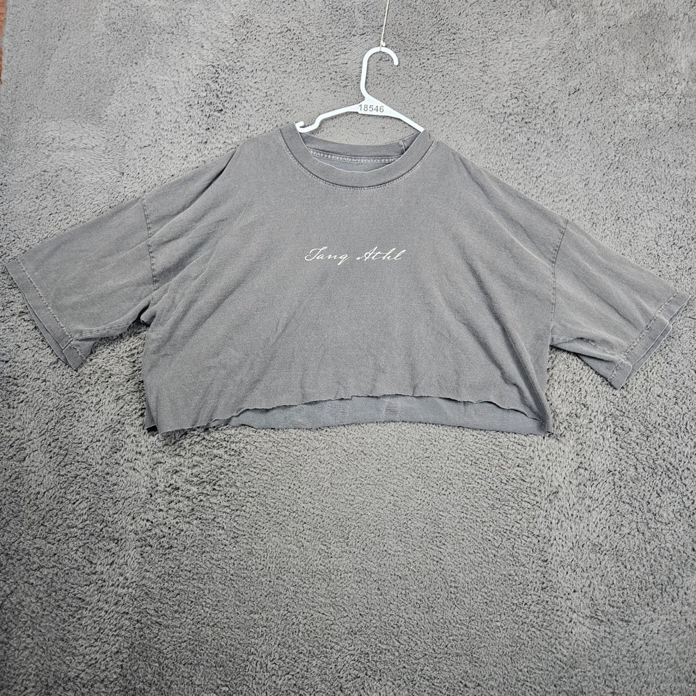 Tanq Athl Women‎ Cropped T Shirt Graphic Print Cowgirl Gun XL Gray Distressed